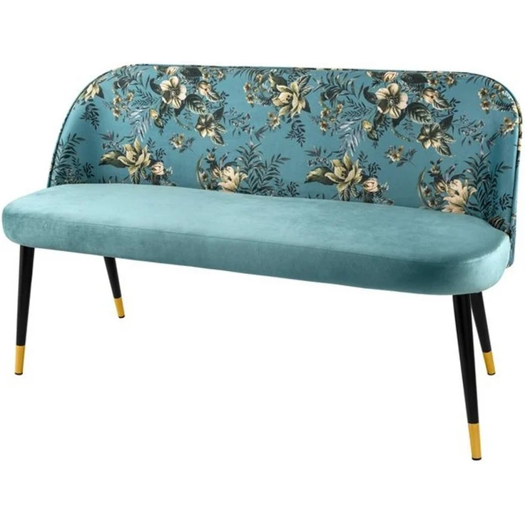 riess-ambiente Sitzbank PRÊT-À-PORTER türkis / schwarz (Einzelartikel, 1-St), Wohnzimmer · Samt · Metall · florales Design · Retro – Bild 4