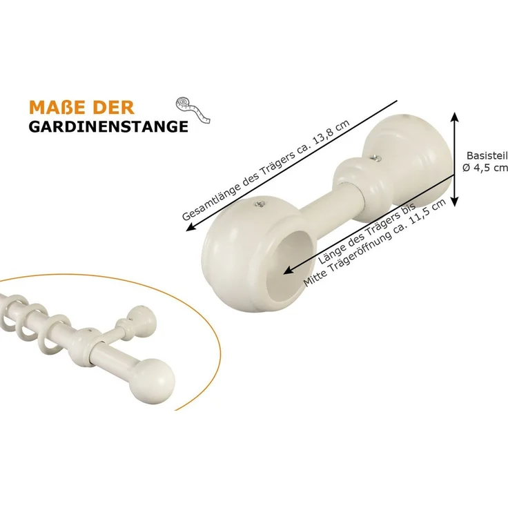iso-design Gardinenstange 28 mm Holz weiß lackiert Endstück Kugel, Ø 28 mm, 1-läufig, Fixmaß, Geschraubt, Holz, Wand- und Deckenmontage möglich – Bild 2