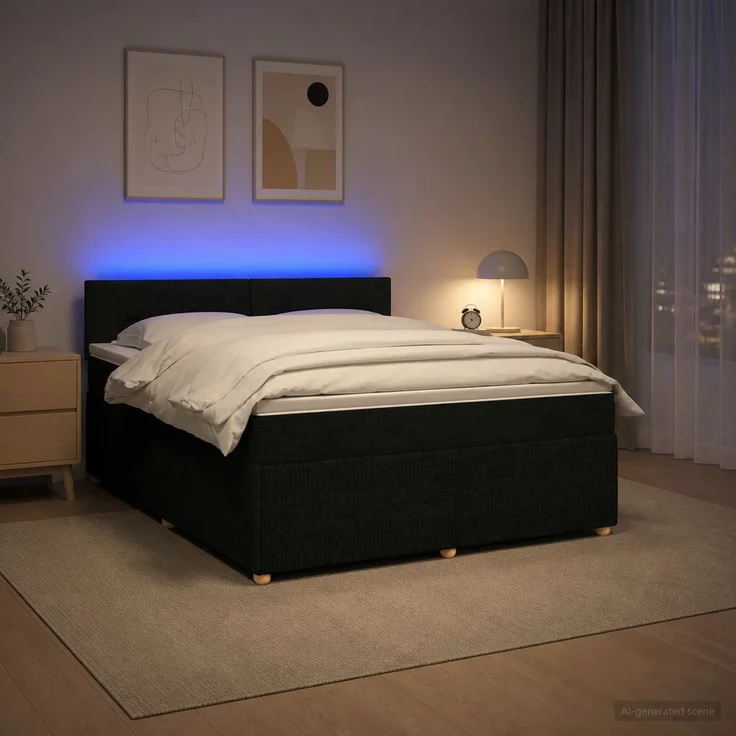 vidaXL Boxspringbett mit Matratze Schwarz 140x200 cm Stoff 3452948 – Bild 4