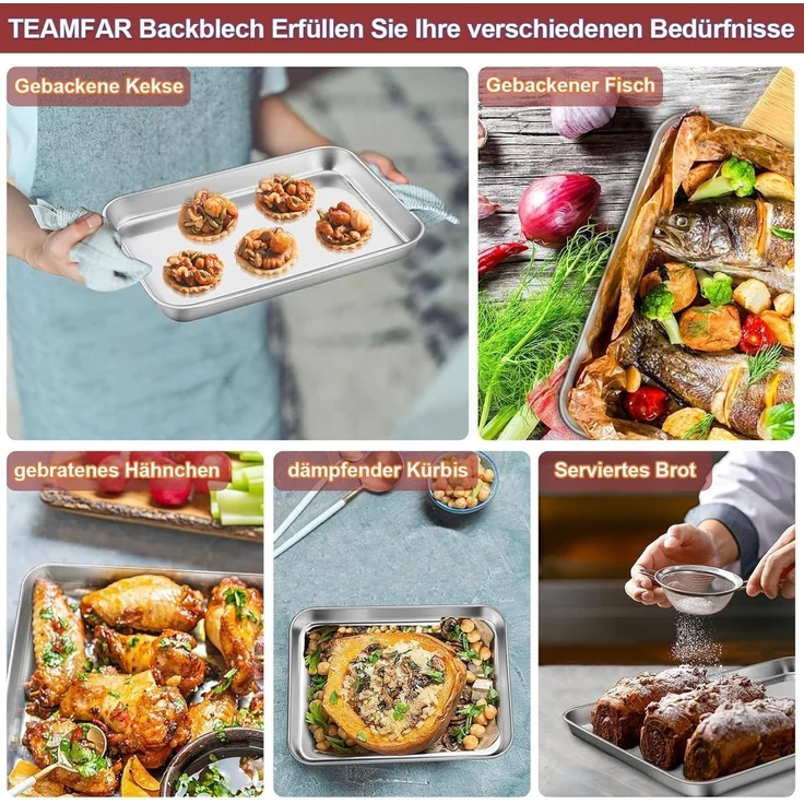 TEAMFAR Backblech Abkühlgitter Rechteckig Klein Edelstahl Ofenblech – Bild 6