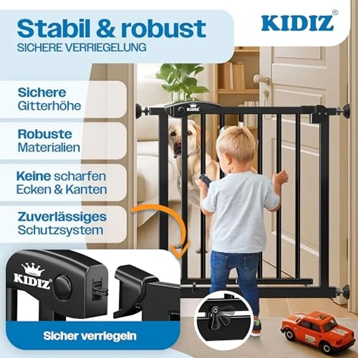 KIDIZ® Schutzgitter für Treppen | Tür, Auto Close Kindertreppengitter ohne Bohren | 90° Stop, Absperr Türschutzgitter, schwenkbare Trennwand, Treppenschutzgitter, Klemmen SCHWARZ BASISTEIL – Bild 6