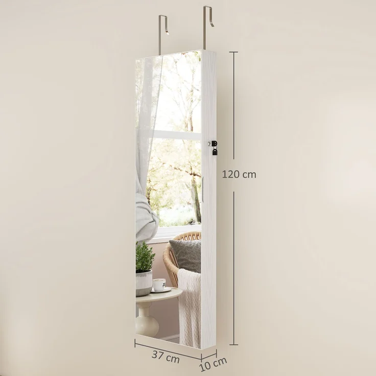 HOMCOM Schmuckschrank, MDF, Glasspiegel, Cremeweiß, 37 x 120 x 10 cm – Bild 3