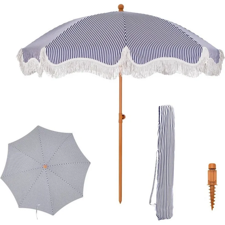 PHI VILLA Sonnenschirm, ideal für Strand- und Gartenaktivitäten, Stabiler Sonnenschirme für Sand mit Neigepfosten UV-Schutz 50+