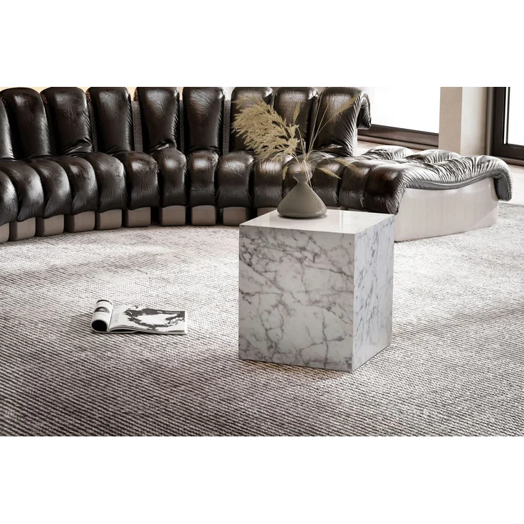 Couchtisch Monobloc 40x40x45cm Weiß Hochglanz Marmoroptik Quadratisch – Bild 2
