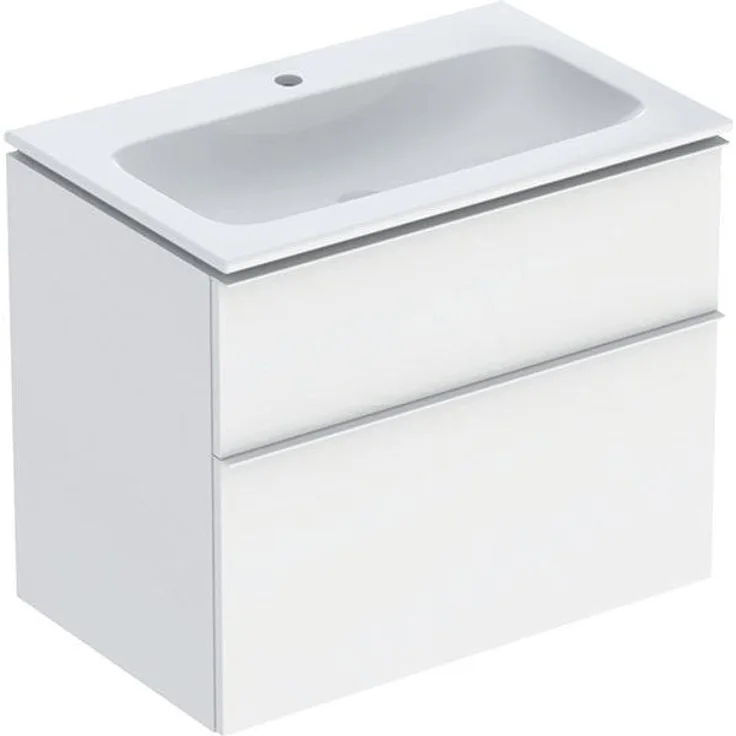 Geberit iCon Set, Möbelwaschtisch mit Unterschrank, 2 Schubladen, 75x63x48 cm, inkl. Ab- und Überlaufsystem Clou, mattweiss