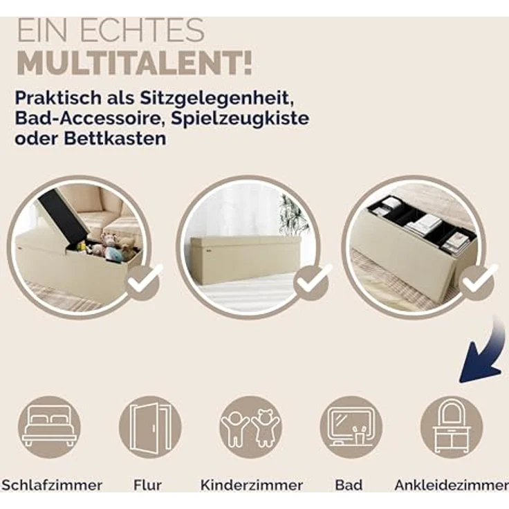 CASARIA® Faltbare Sitztruhe mit Stauraum Leinenoptik Beige XL – Bild 7