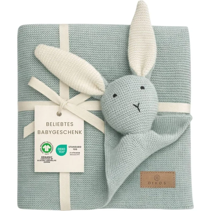 Babydecke DIKOS® Babydecke SCHMUSE-HASE Baby Geschenk Mädchen Junge Geschenkset, DIKOS, Geschenk zur Geburt, PREMIUM Qualität, 100 % BIO Baumwolle, nachhaltig – Bild 1