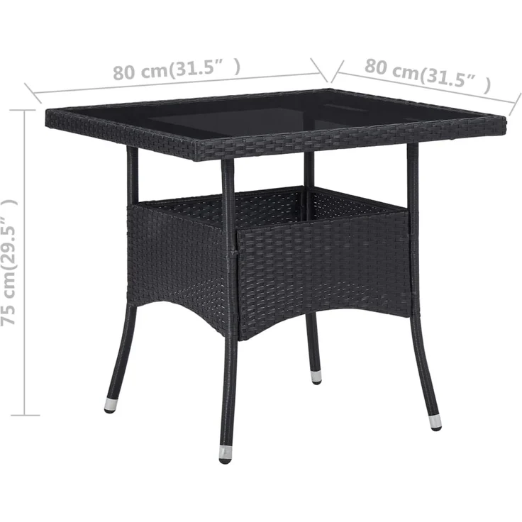 Gartentisch, Esstisch, Küchentisch Schwarz Poly Rattan und Glas – Bild 4