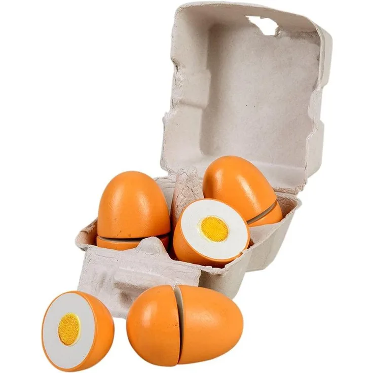 Holz-Eier im Pappkarton