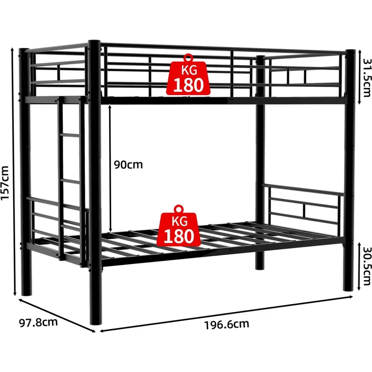 Etagenbett, untere Liegefläche 90×190 cm, mit Rausfallschutz, teilbar, Schwarz, ohne Matratze – Bild 4