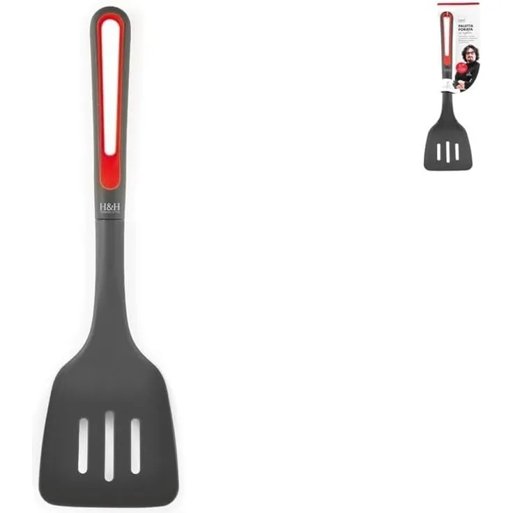 H+H Pfannenwender gelöchert, Nylon, Schwarz-Rot, 32. 5 cm, Alessandro Borghese Einfachheit