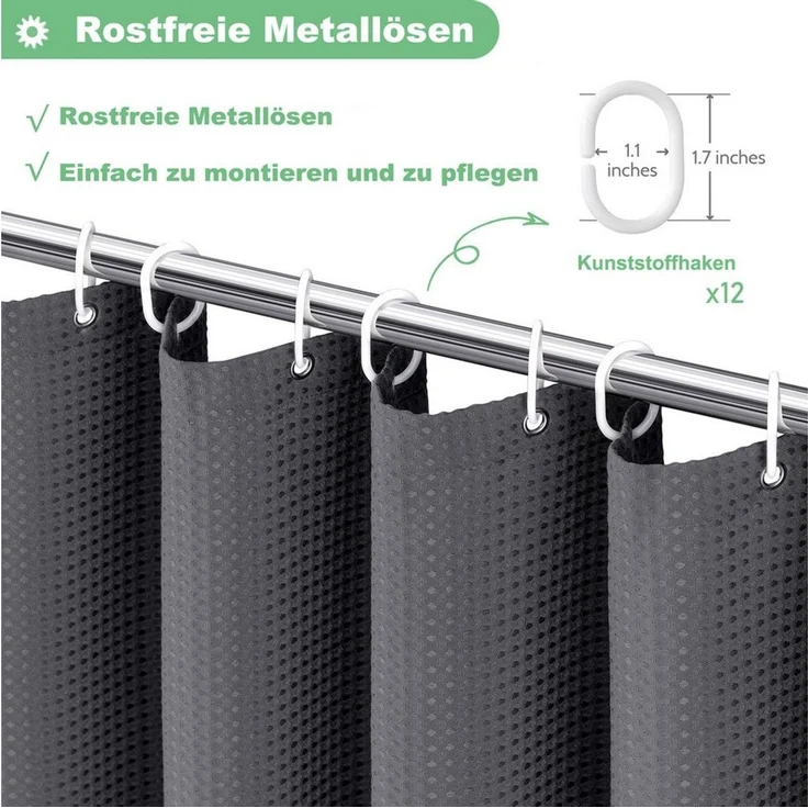 Diwzbyn Duschvorhang aus Waffelstoff, wasserabweisend, waschbar & extra dick Breite 180 cm (1-tlg), strukturierter Stoffvorhang für Badezimmer – Bild 4