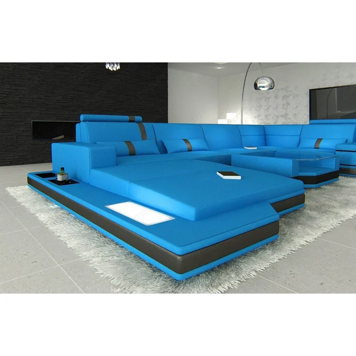 Sofa Messana in Leder - Echtleder - blau-schwarz - Links – Bild 4