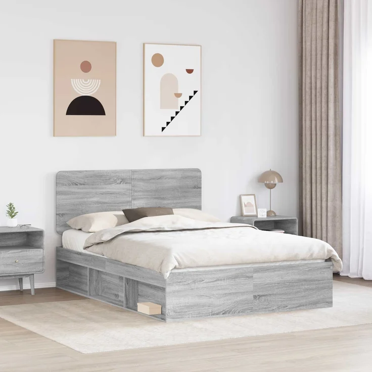 vidaXL Bettrahmen Graues Sonoma 150 x 200 cm Massives Kiefernholz 3412475 – Bild 2