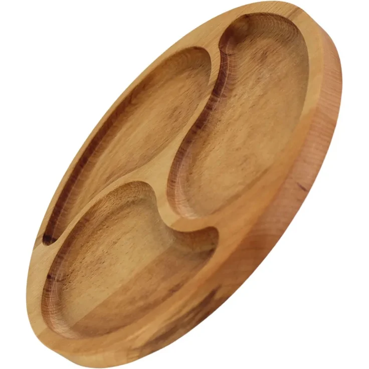 Ø25cm Servierplatte aus natürlichem Holz mit 3 geteilten Fächern, Servierteller von Vorspeisen, Käse und Snacks, Holzplatte Cheeseboard für Fleisch und Käse, Käseplatte, Cheese Board – Bild 3