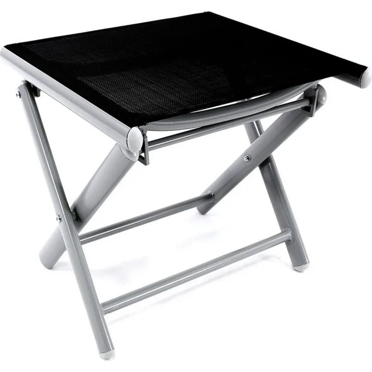 Mojawo Garten Klapphocker / Fußhocker, Metall silbergrau / Textilen schwarz, 48 x 43 x 40 cm