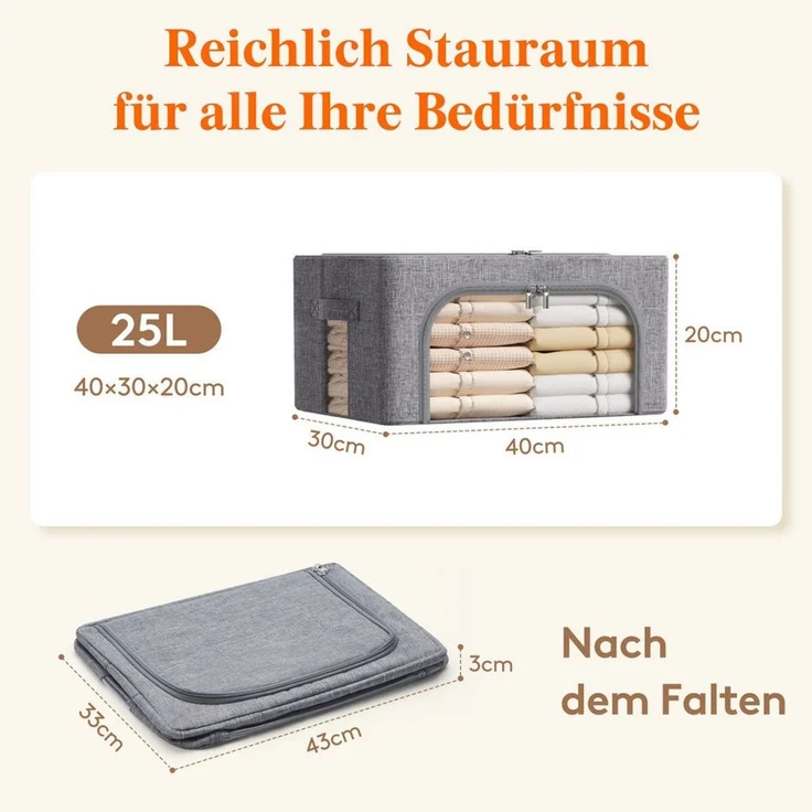 Lifewit Aufbewahrungsdose Kleider Aufbewahrungsbox faltbar Stoff Metallrahmen und Sichtfenster. (Set, 3 St, 3-tlg, 4-tlg, 6-tlg), Einfache Montage, faltbar – Bild 4