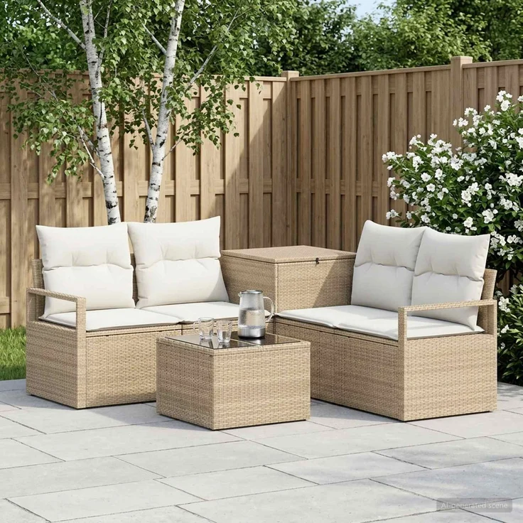 vidaXL Sofa Set 6 stk. Beige und Cremeweiß Polyrattan und Stahl 3447252 – Bild 1