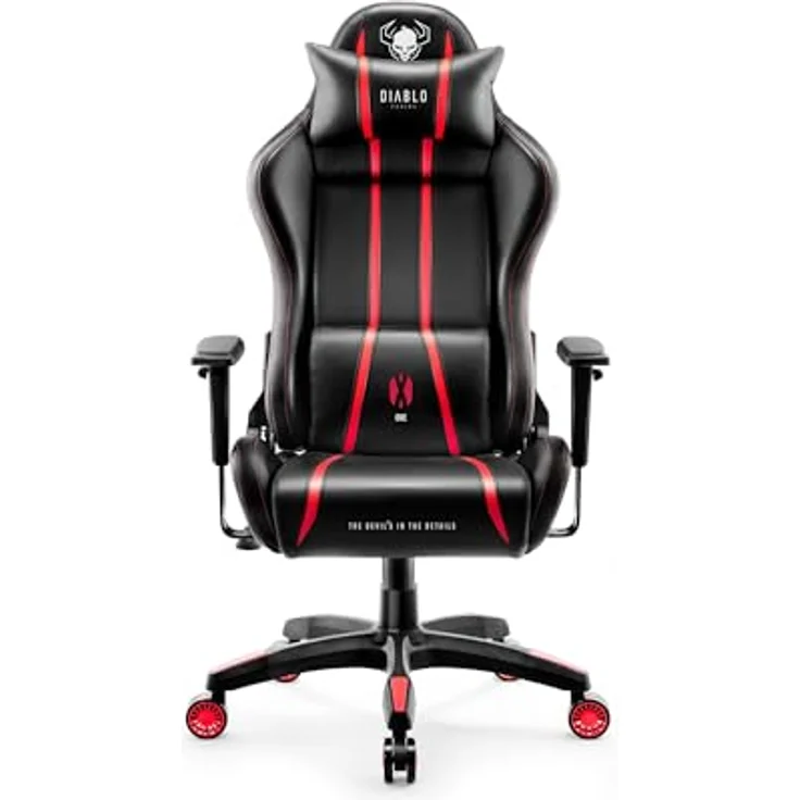 Diablo Chairs Gaming-Stuhl X-One 2.0 Kleiner Drehstuhl Ergonomischer Stuhl Mit Kopfstütze Und Lendenkissen Öko-Leder HDS Tilttech System HR-Schaumfüllung 64 x 33 x 120 cm Schwarz-Rot – Bild 4