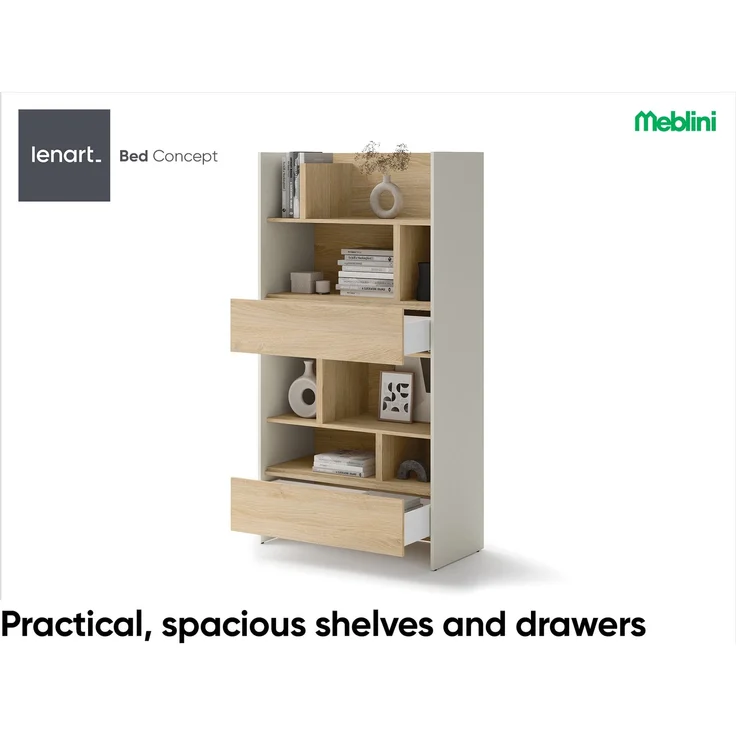 MEBLINI Wohnzimmerschrank BC-28 für Schrankbett - Kaschmir/Nagano Eiche - 92x178x46cm - Hochschrank mit Regalen, Fächern und Schubladen – Bild 3
