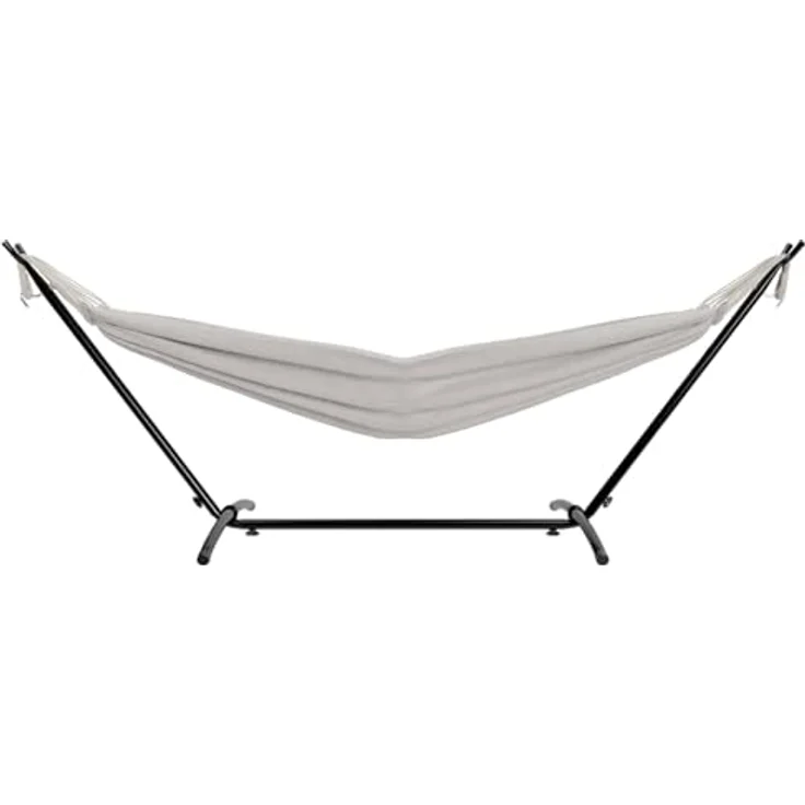 GARMIO Hängematte mit Gestell, 200kg Belastbarkeit, klappbar, inklusive Tragetasche und Zubehör, in Beige, 270x110x105cm – Bild 8