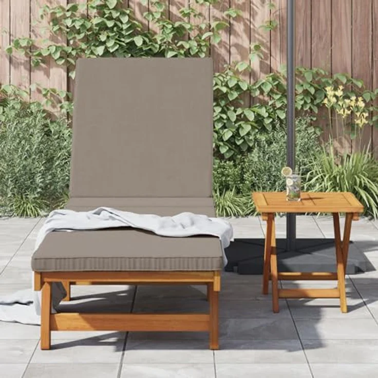 vidaXL Sonnenliege mit Rädern und Kissen, verstellbar, massiv Holz aus Akazie, taupe – Bild 3