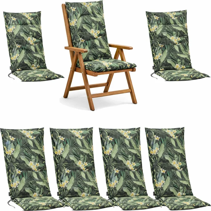 BURI 6x Auflagen Set Hochlehner für Gartenstühle 120x48x7cm Sesselauflagen Polster UV Lichtecht - Gartenstuhlauflagen Dschungel Muster Stuhlkissen mit Dicker Schaumstoff Füllung – Bild 1