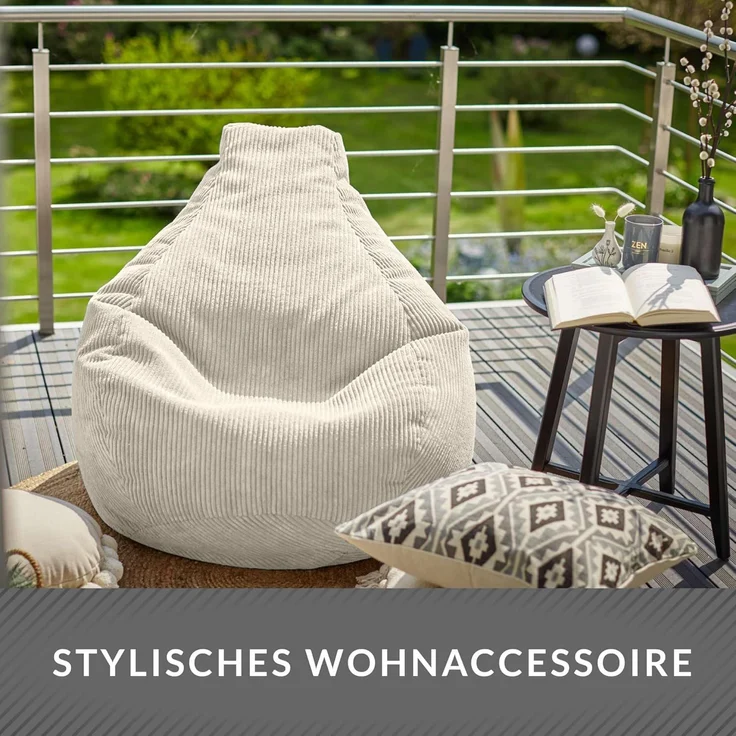 Green Bean® Sitzsack mit Rückenlehne 80x80x90cm - Gaming Chair mit 230L Füllung Cordstoff - Bean Bag Bodenkissen Lounge Sitzhocker Relax-Sessel Gamer Gamingstuhl Beige – Bild 8
