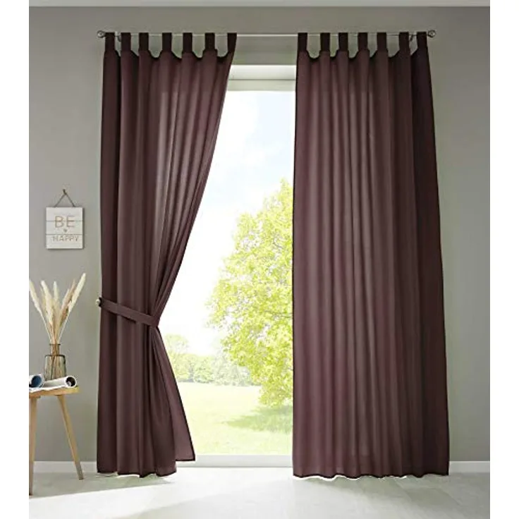Gardinenbox 2er Set Vorhänge Schal Schlaufen »Berlin« HxB 225x140 cm Braun Blickdicht Microsatin Lichtdurchlässig Kräuselband Uni Matt, 20400N2