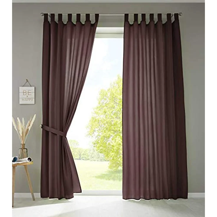 Gardinenbox 2er Set Vorhänge Schal Schlaufen »Berlin« HxB 225x140 cm Braun Blickdicht Microsatin Lichtdurchlässig Kräuselband Uni Matt, 20400N2 – Bild 1