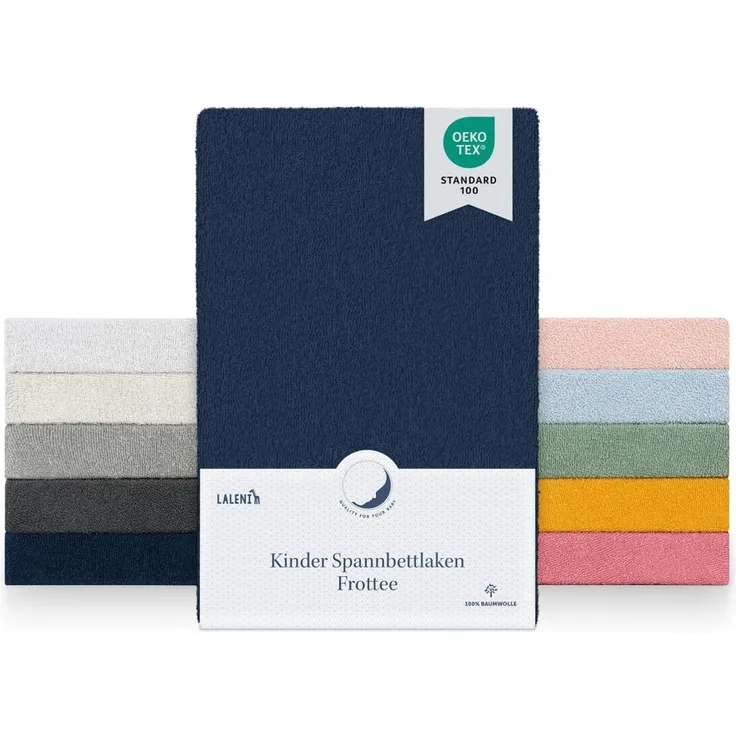 Laleni Frottee Spannbettlaken 42x81 cm - Oeko-TEX Zertifiziertes Bettlaken, Faltenfreie Spannbetttücher für Kinderbett, Babybett und Moses Körbchen, Dark Ocean Blue - Blau