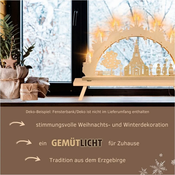 Weigla Schwibbogen Seiffener Kirche, Lichterbogen aus Holz, NATUR, Made in Germany (1-tlg), Erzgebirge garantiert, Weihnachtsdeko Innen, Weihnachtsbeleuchtung – Bild 3