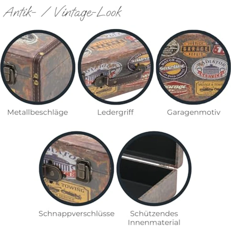 HMF Aufbewahrungsbox Handgefertigter Vintage Koffer aus Holz, Deko Koffer (versch. Größen), Geschenkkoffer im Garagen Design – Bild 7