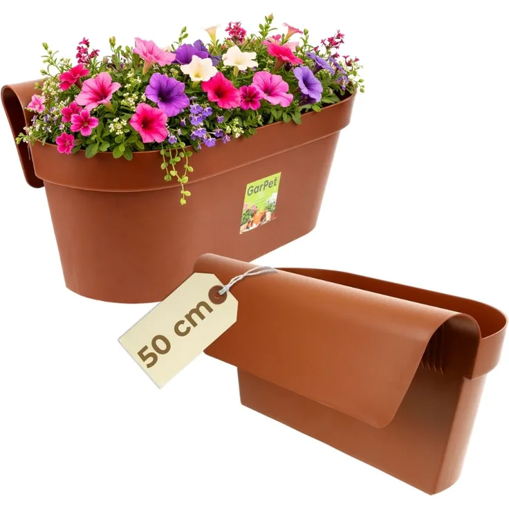GarPet Balkonkasten Geländerkasten Balkon mit Wasserspeicher Blumen Topf Kasten Terracotta