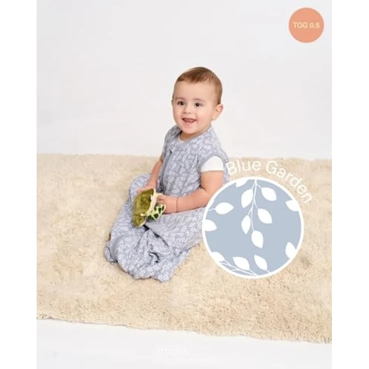 molis&co - Baby Schlafsack 0.5 TOG - Sommerschlafsack für Jungen - Neugeborene Babyschlafsack ohne Ärmel - 100% Baumwolle (Oeko-TEX 100), Premium Qualität - Blue Garden (70 cm) – Bild 4