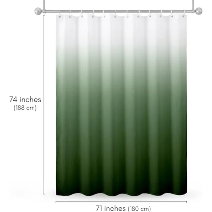 Americanflat Duschvorhang, 100% Polyester, wasserabweisend, mit Metallösen und 12 Duschvorhangringen, Farbverlauf, 180 x 180 cm, Grün – Bild 3