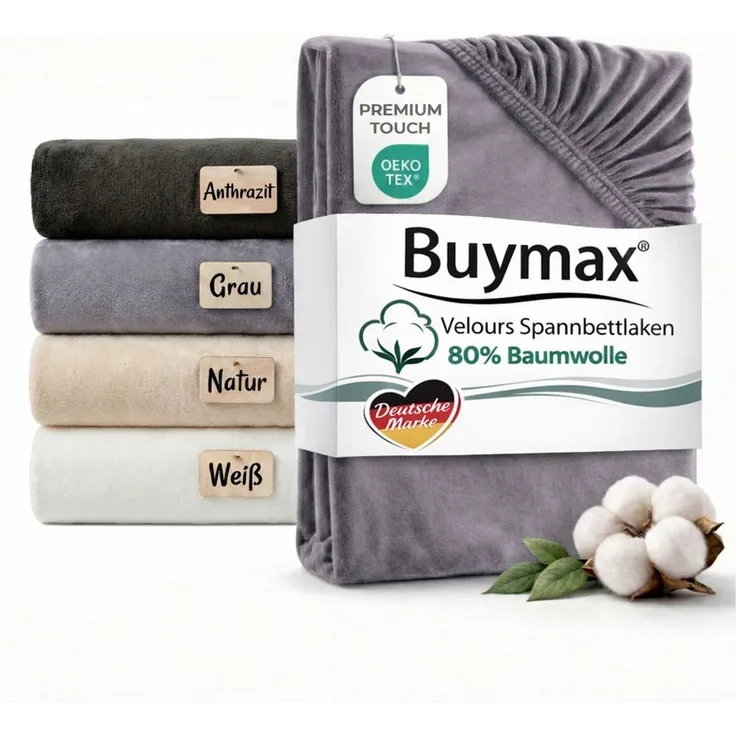 Buymax Spannbettlaken Premium Velours aus 80% Baumwolle, Velours, Gummizug: Rundumgummi, (1 Stück), Pflegeleicht und Atmungsaktiv in Verschiedenen Farben und Größen
