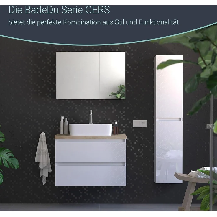 BADEDU GERS Spiegelschrank 80 cm breit, Weiß – Bild 7