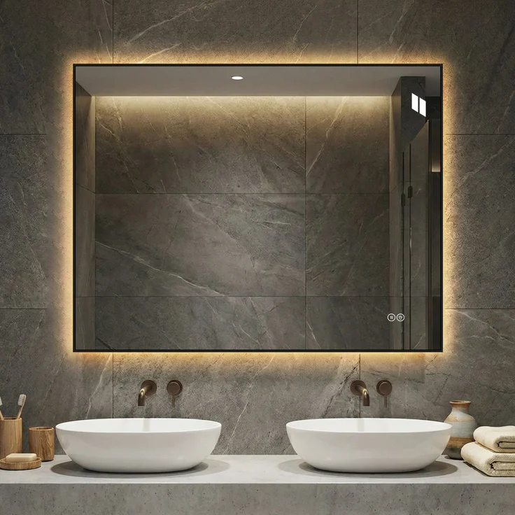 LED-Badezimmerspiegel 70x90 cm, hinterleuchtet, dimmbar, Silber – Bild 3