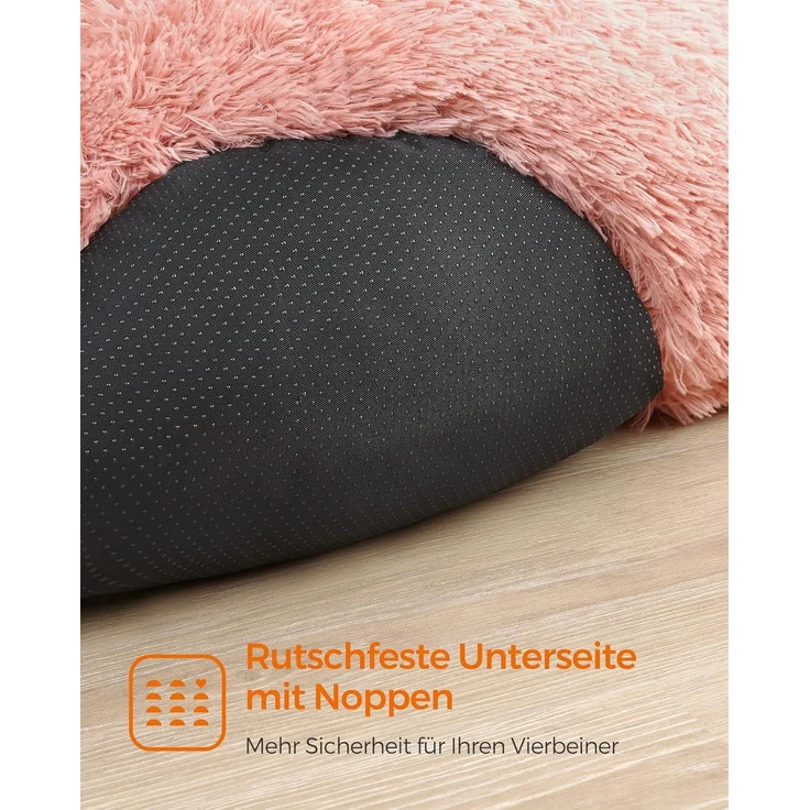 Feandrea Hundebett flauschig, Katzenbett, Donut Kissen, waschbar, Polsterung in der Mitte herausnehmbar, Langer Plüsch, 60 cm Durchmesser, rosa PGW038P01 – Bild 7