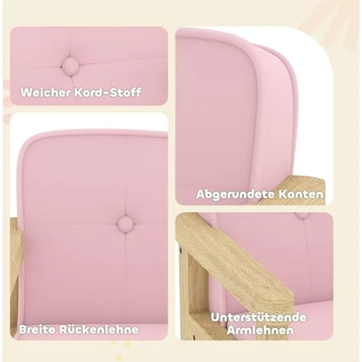 AIYAPLAY Kindersessel mit Holzrahmen, Cordoptik (Kindersofa, 1-St, gepolsterter Kinderstuhl), für Kinder von 3-8 Jahren, für Kinderzimmer, Spielzimmer, Rosa – Bild 5