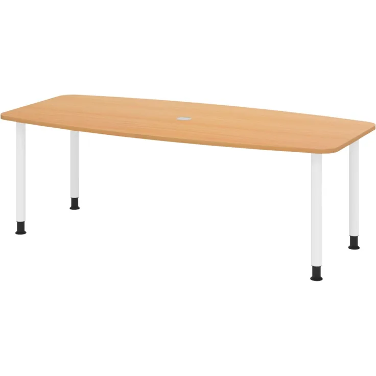bümö Konferenztisch oval 220x103 cm großer Besprechungstisch in Buche, Besprechungstisch mit Gestell in Weiß, Meetingtisch für 8 Personen, XL-Tisch für Besprechungsraum & Meeting, KT22C-6-W