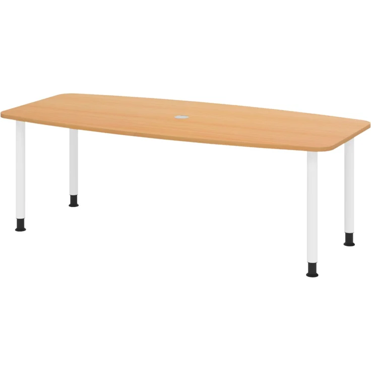 bümö Konferenztisch oval 220x103 cm großer Besprechungstisch in Buche, Besprechungstisch mit Gestell in Weiß, Meetingtisch für 8 Personen, XL-Tisch für Besprechungsraum & Meeting, KT22C-6-W