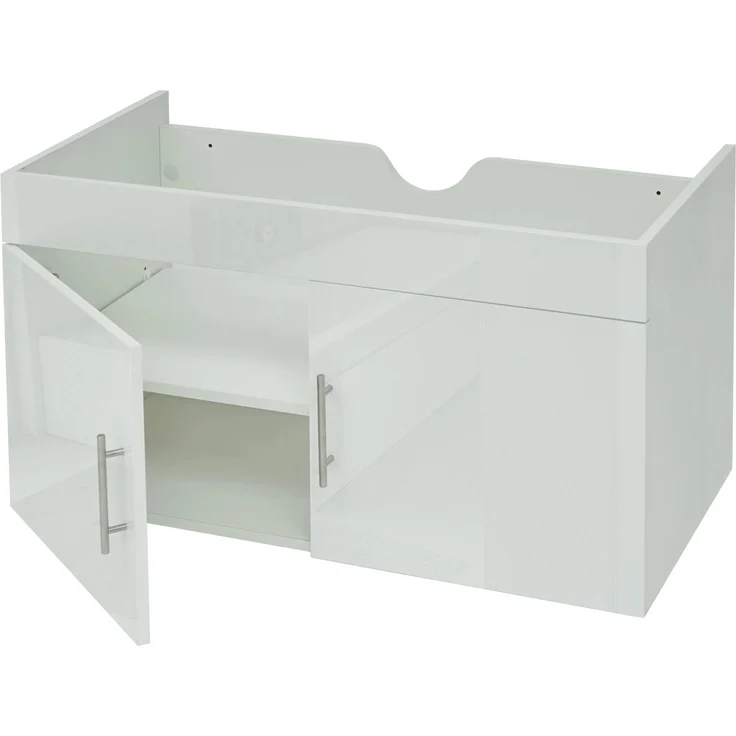 MCW Waschbeckenunterschrank D16 Weiß, 90cm, hochglanz lackiert, mit 2 Türen und höhenverstellbarem Einlegeboden