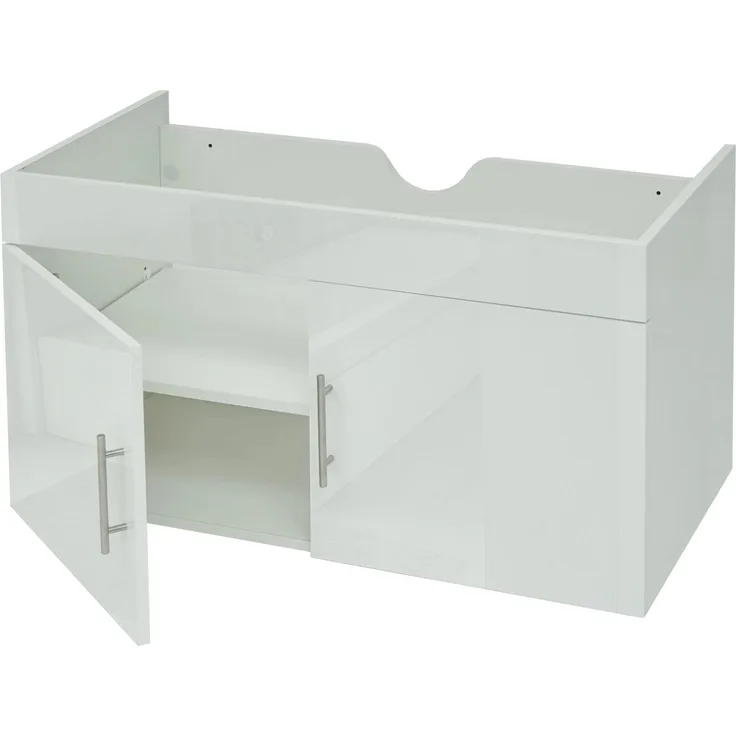 MCW Waschbeckenunterschrank D16 Weiß, 90cm, hochglanz lackiert, mit 2 Türen und höhenverstellbarem Einlegeboden