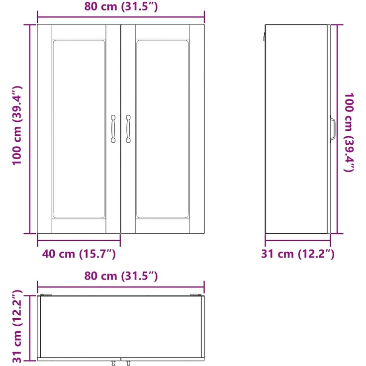 vidaXL Wandglas-Schrank PORTO Sonoma-Eiche 80 x 31 x 100 cm 885507 – Bild 12