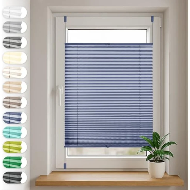 Sonello Plissee Klemmfix ohne Bohren 75x160 cm Blau Faltrollo Plisseerollo Jalousie für Tür & Fenster Blickdicht Sichtschutz Sonnenschutz Fertifplissee Rollo – Bild 2
