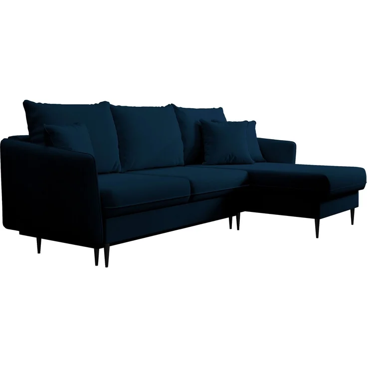 Selsey 'Volio' Ecksofa mit Schlaffunktion, Samt wasserabweisend, Schwarze Beine, Dunkelblau – Bild 1