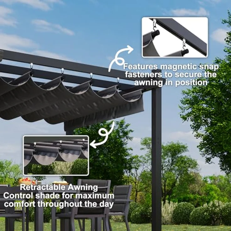 JUMMICO Aluminium-Pavillon, 3 × 3 m, verstellbare Aluminium-Markise, langlebig, freistehende Sonnenschutzvorrichtung für Terrassen und Gärten, schützt vor Sonne und Regen, Grau – Bild 5