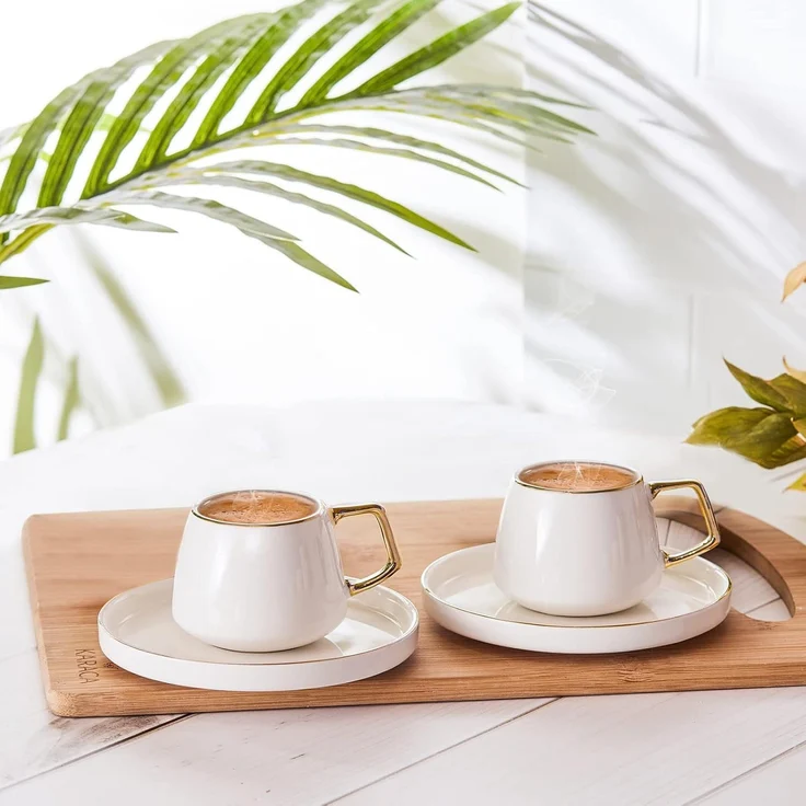 Karaca Kaffeeservice Karaca Saturn Kaffeeservice 100 ml Kaffeetassen-Set, 2 Personen, Gold, Porzellan – Bild 2